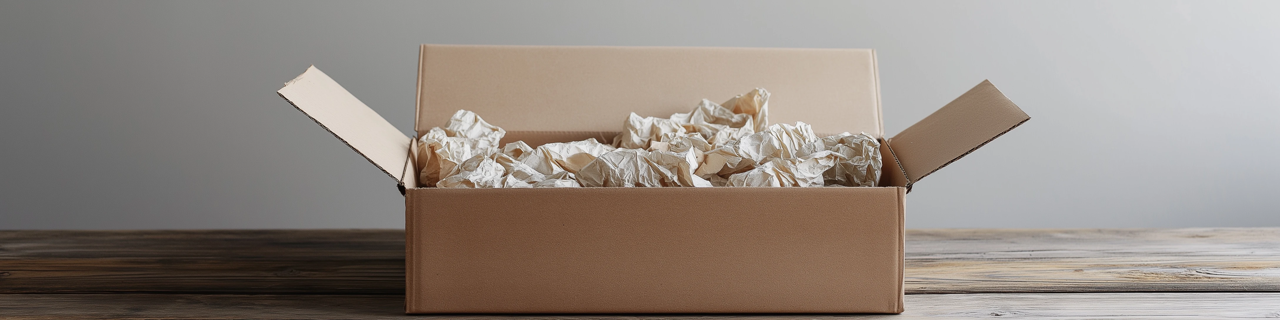 Offener Versandkarton mit Polstermaterial und sicher verpackter Ware